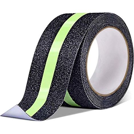 Nastro antiscivolo fluorescente verde 5 m x 5 cm - Nastro di sicurezza autoadesivo - Nastro fosforescente per uso interno ed esterno (1 rotolo) (1/5)