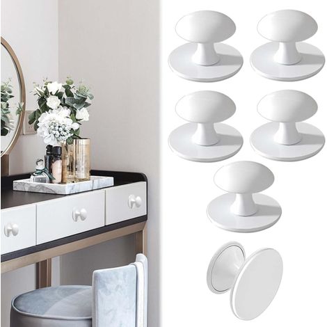 Lot de 6 boutons de porte de placard de cuisine, autocollants blancs, poignées de placard coulissantes pour armoires de cuisine, poignées de tiroir blanches (1/5)