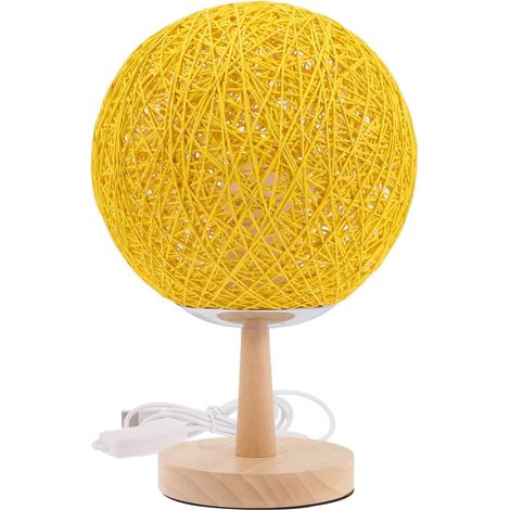 Lurrose Lampe de Table LED en Rotin Jaune Abat-jour Boule Bureau (1/5)