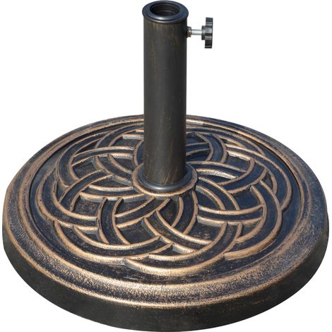 Pied de parasol rond en résene décorative, 12 kg, pour mâts de 38 et 48 mm, Ø 45 x 33 cm, bronze, idéal pour stabiliser votre parasol de jardin ou de balcon, adapté à une utilisation extérieure rés... (1/5)