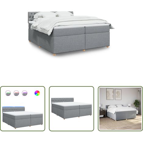 vidaXL Surmatelas - Sommier à lattes de lit avec matelas Gris clair 200x200cm Tissu (1/5)