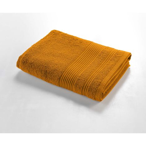 Drap de Douche 70 x 130 cm Tendresse Curry, Eponge Unie 100% Coton (1/5)