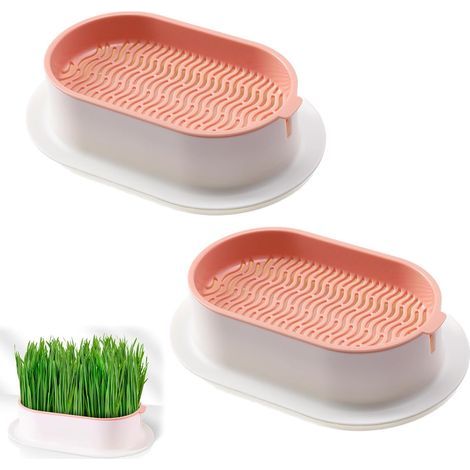 Kit de Culture pour Herbe à Chat - Plateau de Jardinière Hydroponique en Plastique avec Bac pour Jardin, Maison, Bureau, 2 Pièces (1/5)