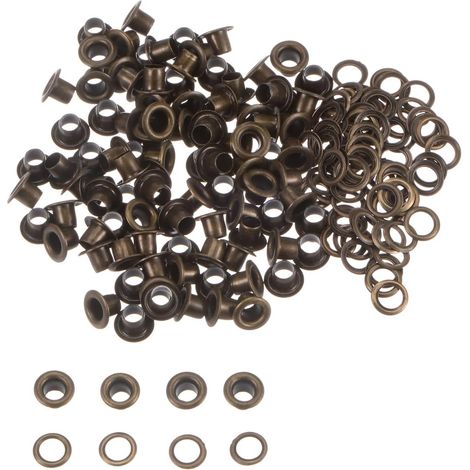 100 - Œillets en Métal - Rondelles - Fixation pour Cuir et Tissu - Résistant à la Corrosion - Pour Chaussures et Sacs DIY - Bronze - 3mm x 6mm