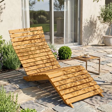 Chaise longue de jardin, transat, bois massif, marron, 66 x 170 x 77 cm
