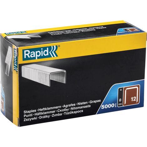 RAPID - Agrafes en fil plat, n°12/08mm - Boîte carton 5000 - Fixation de textile ou de tapisserie, décoration, bois tendre, utilisation avec agrafeuse pneumatique Rapid - (40100518)