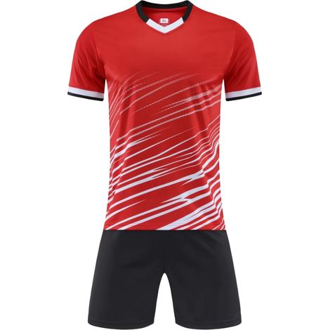 Maillot de Foot, Tee Shirt Homme Femmes Respirant et Séchage Rapide, Sportswear Col en V+ Short, Ensemble Maillot de Foot Enfant pour Terrain, Tous Les Jours (1/5)
