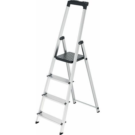 Werka Pro – Escabeau 4 marches aluminium avec plateforme de travail – Hauteur 136,6 cm – Capacité 150 kg – Conforme norme EN 131