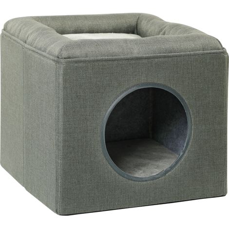 Niche pour chat 2 étages avec coussin douillet en peluche - 36,5 x 36,5 x 33 cm gris (1/5)