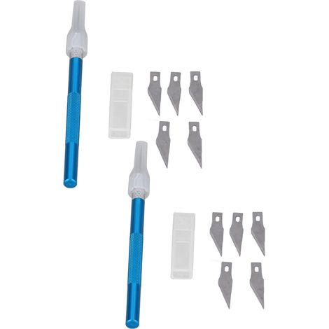 Lot de 2 couteaux de précision avec lames de gravure, stylo cutter métal pour cuir, outils de découpe et sculpture artisanale (1/5)
