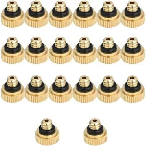 Paquete de 20 boquillas de nebulización de latón de 0,4 mm – Ahorro de agua – para sistemas de refrigeración exteriores e invernaderos (1/4)