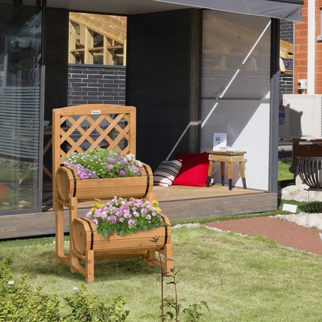 Outsunny Hochbeet im rustikalen Design, Pflanzentrog, inkl. Rankhilfe, wetterbeständig, behandeltes Massivholz