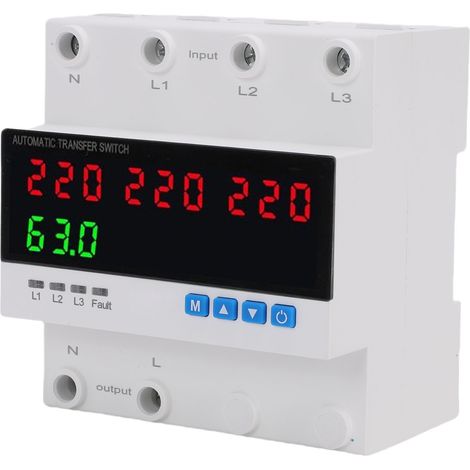 Commutateur transfert auto 63A 4P triphasé disjoncteur réglable protections surintensité surtension sous-tension écran LED pour groupe électrogène onduleur (1/5)