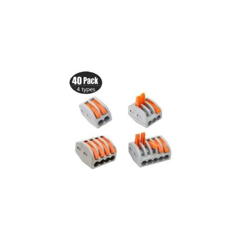 Litzee – Packung mit 40 kompakten Klemmenblöcken – Drahtquerschnitt 0,08 bis 4 mm² – Spannung 250 V/600 V – Stromstärke 32 A – Hebelklemmen – PCT-212 – Crezuo