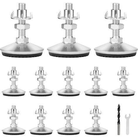 12 Adjustable Furniture Legs, Metal Table Legs, M10 x 30 mm, Height Adjustable Table Legs, Table Legs with Adjustment Screws for Furniture Legs (1/5)