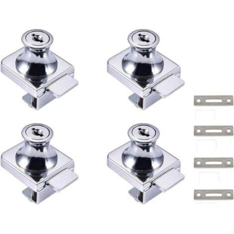 Serrure de porte en verre, 4 pièces Serrures à Came, Verrouillage de sécurité de la vitrine de l'armoire de porte en verre pour porte en verre de 5-8 mm (0,2-0,31 ") sans perçage avec 8 clés (1/4)