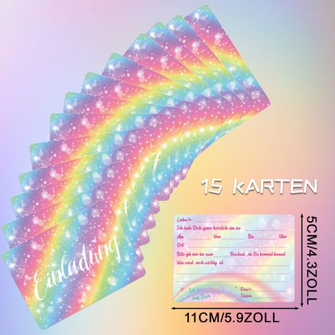 15pcs Shining Rainbow Invitation Card-German