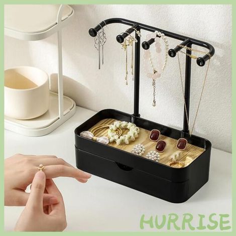 Garosa Support d’organisateur de bijoux Organisateur de bijoux, tiroir à bijoux Double couche, présentoir de lunettes boite Noir (1/4)
