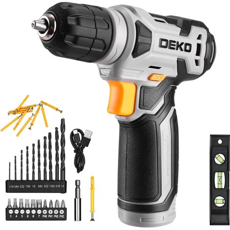 Cordless Drill Bit 42 Accessories – Drill Driver 8 V Grey with 10 mm Drill Bits, LED Light, Type C Charging Cable, for Screwing, Drilling Wooden Surfaces, DIY (1/5)