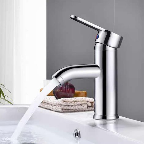 Robinet Salle Bain en Acier Inoxydable, Mitigeur Lavabo à Bec Coudé, Robinet de Cuisine, Mitigeur Salle de Bain à Une Poignée, pour Salle de Bain, Cuisine, Toilette, Argent (1/5)