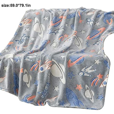 Couverture lumineuse phosphorescente pour enfants, douce et moelleuse, cadeau unique - espace 70 x 100 cm - gris (1/4)