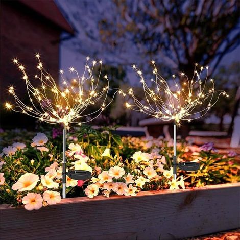 2 luci solari da giardino con 120 LED, design a fuochi d'artificio, luce calda, impermeabili, kit di montaggio fai da te per giardino, terrazzo e decorazione di vasi di fiori (1/5)