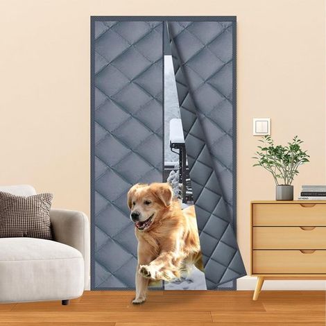 Cortina aislante magnética para puerta. Funda aislante de invierno (dimensio，resistente al viento y con cierre automático (gris)，90 x 210 cm，gris (1/5)