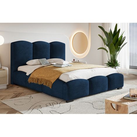 Lit rembourré 160x200 cm Roma - Lit Double avec Tissu Velours, Tiroir de Lit & Sommier - Lit de Chambre (Bleu - Kronos 09) (1/5)