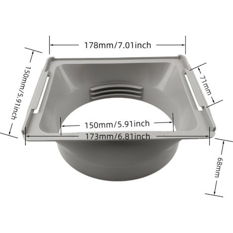 Raccord Carré pour Tuyau de Climatisation 150 mm – Accessoire en Plastique ABS Gris-x (1/4)