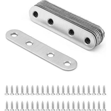 10 Pièces 77x16x1.8mm Pattes D'assemblage, Supports de Fixation Droits Plats Plaques dassemblage Métalliques en acier inoxydable avec 40 vis de fixation, Plaque de Réparation Meubles (1/5)