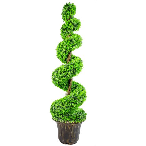 120cm Green Large Leaf Spiral with Decorative Planter (1/5)