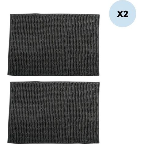 Juego de 2 alfombras de baño CHENILLE Microfibra 40x60cm Gris oscuro MSV