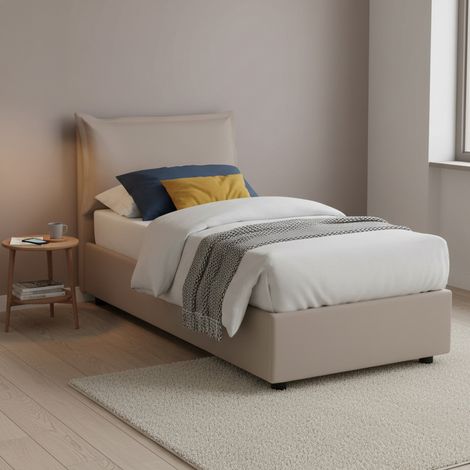 Talamo Italia Einzelbett Victoria, Containerbett mit Kunstlederbezug, 100% Made in Italy, Frontöffnung, inklusive Matratze 80x190 cm, Turteltaube (1/5)