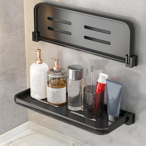 Bardusch - Étagère murale de salle de bain 2 pièces, étagères pliantes cachées pour rangement compact de camping-car,  étanche de 12 pouces pour buanderie, noir