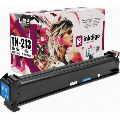 Tóner Inkdigo TN213C compatible con Konica Minolta Bizhub C203 C253 con certificación TÜV. (1/5)