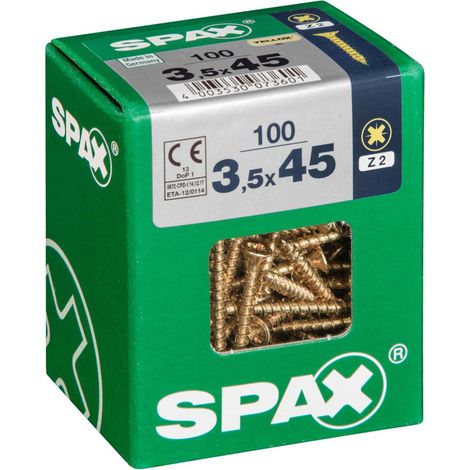 Box 100 Tornillos Avellanados De Acero Spax Pozidriv Cabeza, Diam.3.5 Mm X Mm L.45