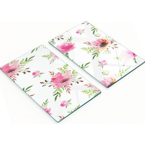Taglieri decorativi in vetro temperato con fiori ad acquerello, 2x30x52 cm (1/5)