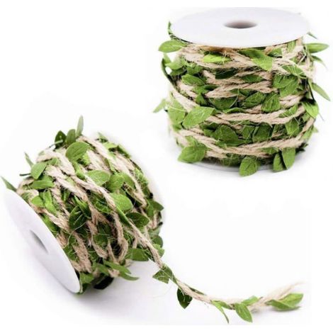 Guirlande Feuilles Artificielles - Corde Chanvre - Vert - Décoration Extérieure - Lot de 2 Rouleaux (1/4)