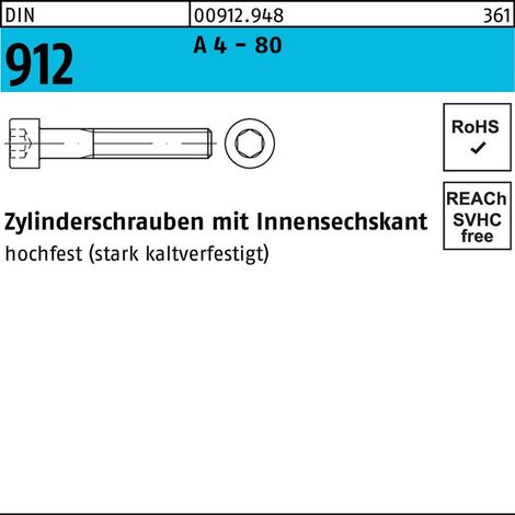 Zylinderschraube DIN 912 m.Innensechskant M 8 x 25 A 4 - 80