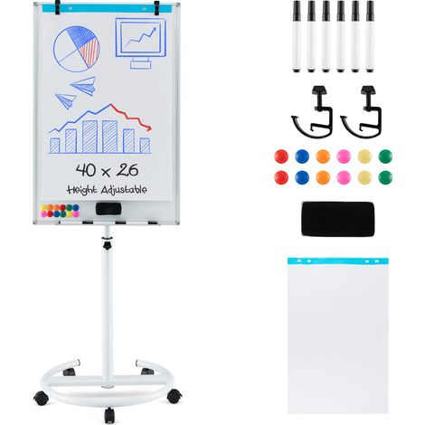 Height-Adjustable Mobile Whiteboard with Round Stand Paper Clips-White (1/5)