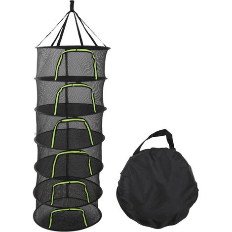Jeffergarden Filet de séchage pliable pour plantes, multicouche, fermeture éclair, diamètre 60 cm, pour sécher les bourgeons d'herbes aromatiques, avec sac de rangement, 6 couches (1/5)