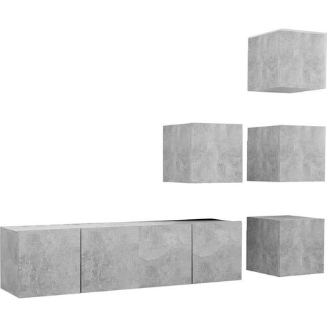 Maison Exclusive - 6-tlg. TV-Schrank-Set Betongrau Holzwerkstoff (1/5)