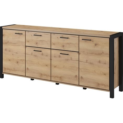 Buffet 210cm collezione TIVORA 4 porte, 2 cassetti. Colore quercia e nero (1/5)