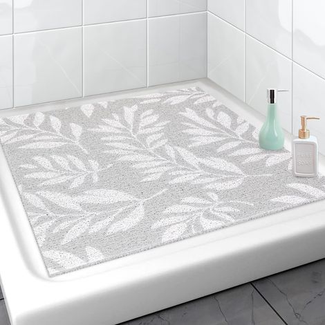 Tapis de douche antidérapant 80x80 cm, en PVC avec Massage, à séchage rapide pour baignoire (Feuille blanche, 80 x 80 cm) (1/5)