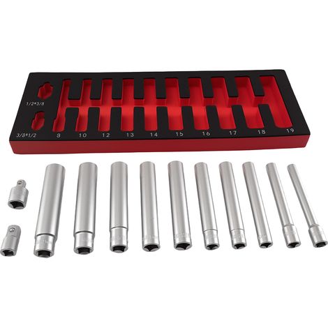 12 Point Deep Metric Socket 8-19mm 1/2" 3/8" Drive 120mm Long 10 Piece Set (1/5)