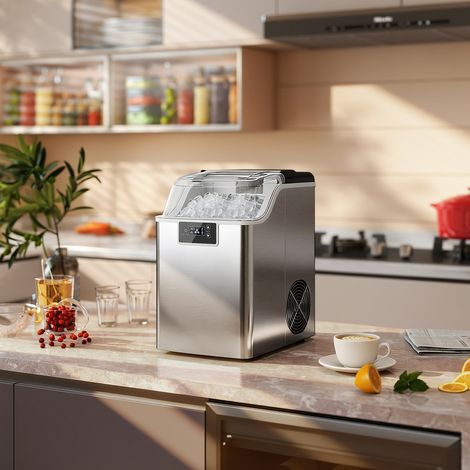Macchina per cubetti di ghiaccio, distributore di cubetti di ghiaccio, fabbricatore di ghiaccio, fabbricatore di cubetti di ghiaccio da 20 kg/24h con serbatoio dell'acqua da 2,1 L, argento