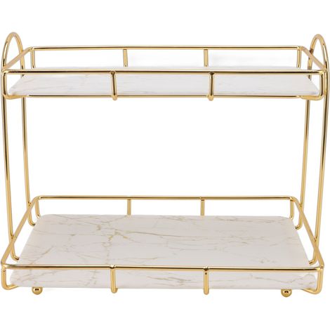 Étagère de rangement pour salle de bain, dorée et blanche, à 2 niveaux, pour maquillage, structure ergonomique, antidérapante, format S (1/5)