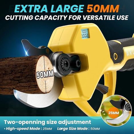 Cordless Electric Pruning Shears, 50 mm Electric Secateurs with Display, 800 W Brushless, Batteries, Pruning Shears for Garden, Fruit Trees, Vineyards (1/2)