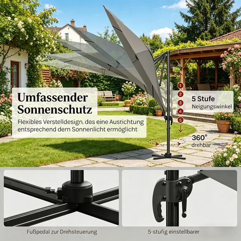 Parasol extérieur rond balcon polyester résistant aux intempéries anti-UV, socle croix acier fourni, grand ombrage jardin terrasse piscine, parasol avec support croix (1/5)