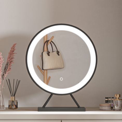 AICA Black Frame Makeup Mirror 490x430mm with Dimmable LED Lights Freestanding Mirror (1/5)